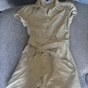 French Toast Tan Button-Up Kids Dress